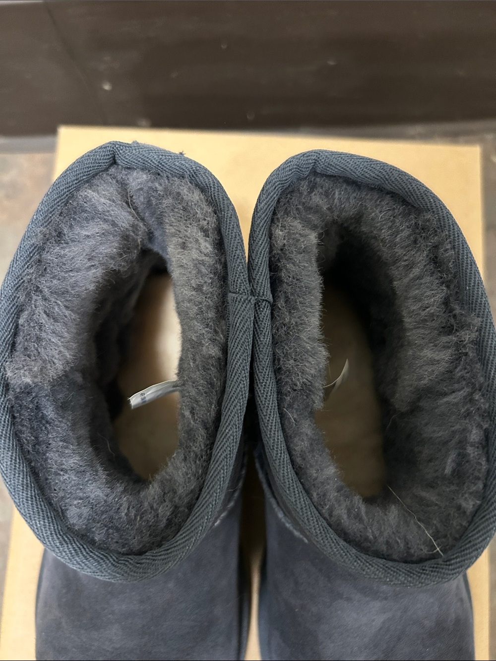 Women’s MINI II UGG Navy Short Suede Boot with Plush Shearling Size 7 EXCELLENT - Picture 11 of 16